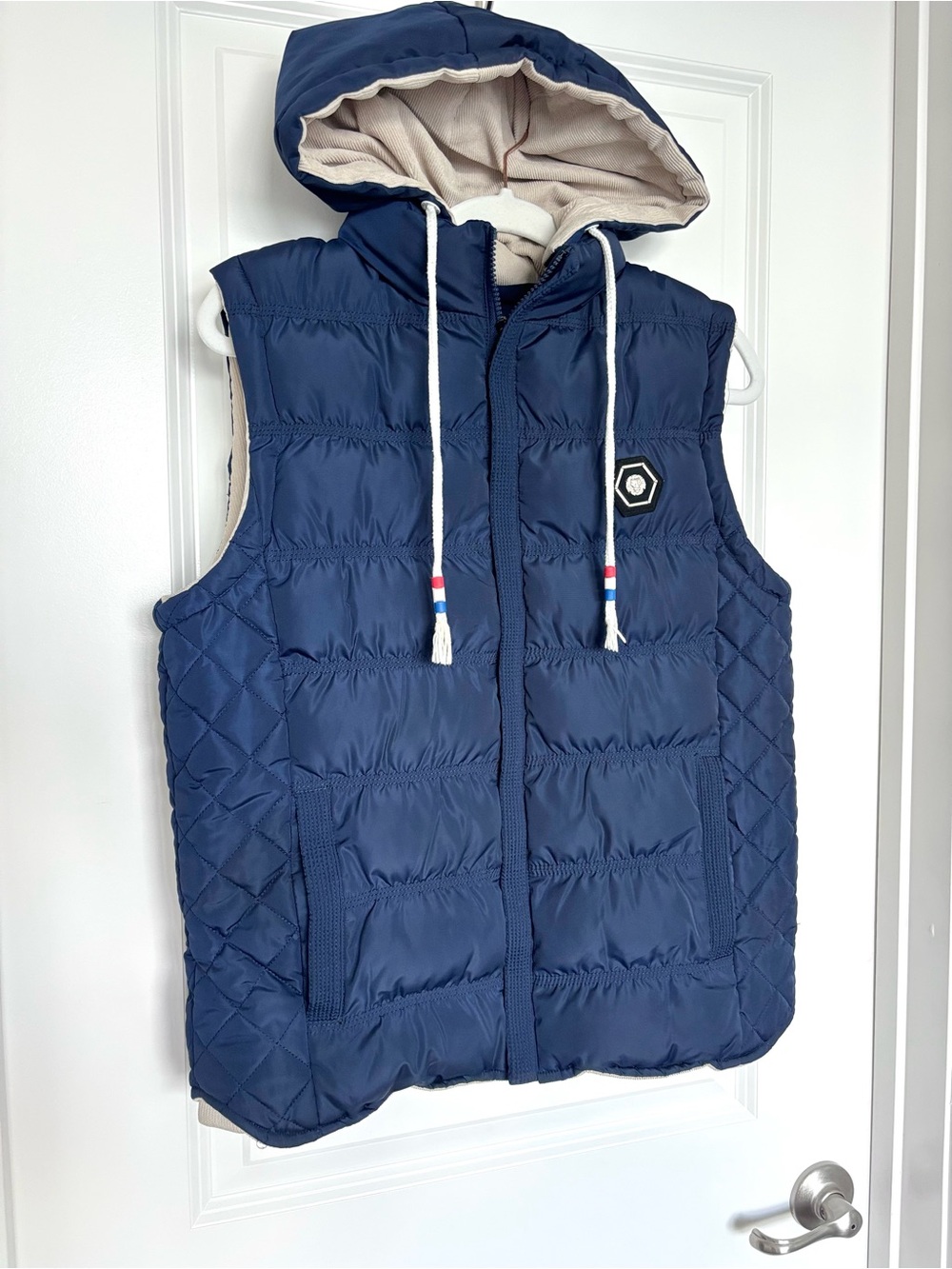 Navy Blue Quilted Puffer Vest Hooded Women's M Preppy Outdoor Fall Winter